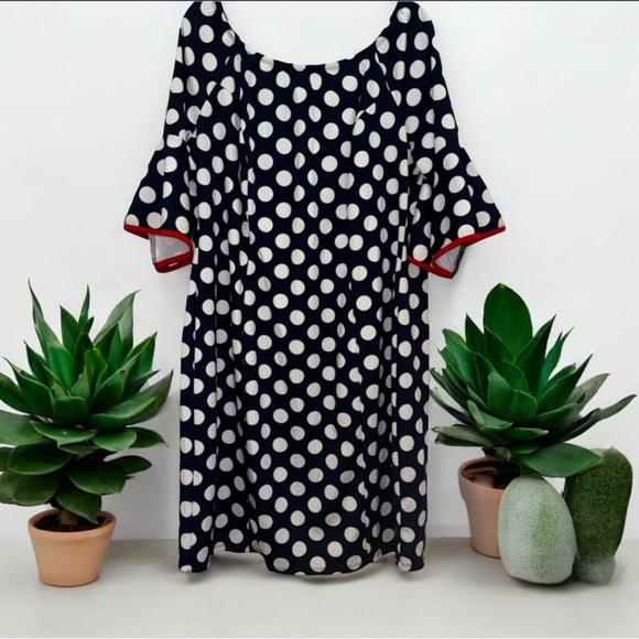 3X16 Wrapper Navy Polka Dot Midi Dress 3X - Picture 1 of 7